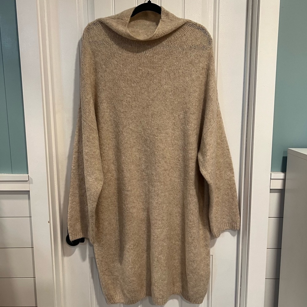 Aerie American Eagle Tan Funnel Neck Alpaca Blend Sweater Dress. Size XL. NWT.